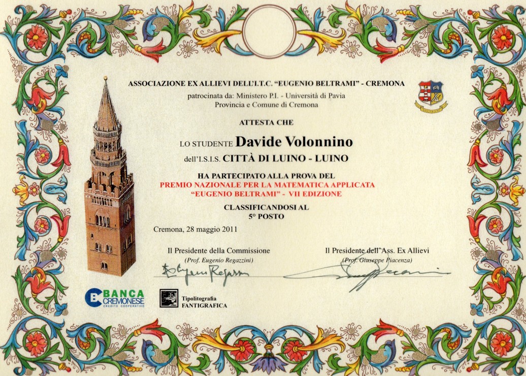 Premio Nazionale per la Matematica Applicata 2011